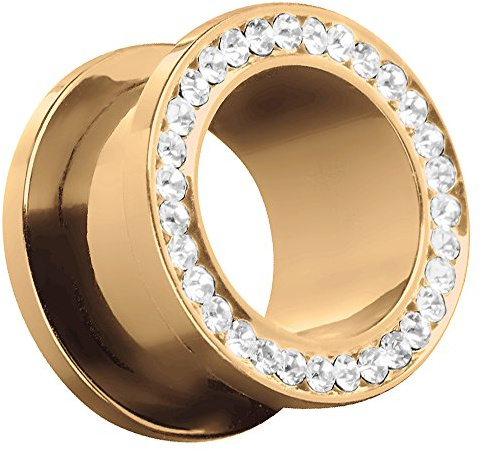 Piersando Flesh Tunnel Ohr Piercing Plug Ohrpiercing Schmuck Schraub Edelstahl Titan Eloxiert mit Zirkonia Kristall Steinen am Rand