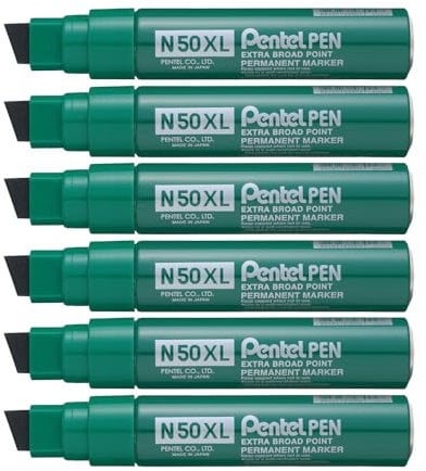 Pentel N50XL-D Chisel Tip Permanent Marker - Green (Pack of 6)