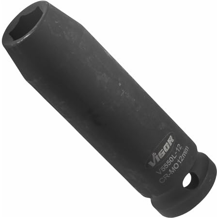 VIGOR Schlagschrauber Steckschlüsseleinsatz, lang, V5550L-12, 1/2″ | 1/2 Zoll (12,5 mm) Vierkant hohl, Antrieb 1/2 Zoll (12,5 mm) Vierkant hohl, Abtrieb Außenprofil Sechskant, phosphatiert