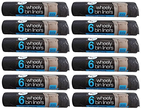 Tidyz 12 X 6 Wheelie Bin Extra Large Liners 300L Black Dustbin Rubbish Tip Refuse Sacks Waste Garbage Thick Big Bags Super Strong Heavy Duty Fits Bins 230 x 143cm