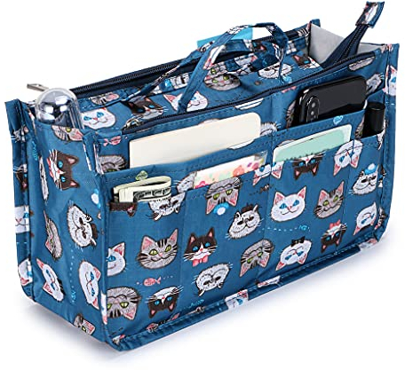 IGNPION - Borsa con 13 tasche espandibili, con inserto stampato, fodera per borse espandibile, con chiusura a cerniera e manico, utilizzabile anche per pannolini, Gatto (Multicolore) - IGN433