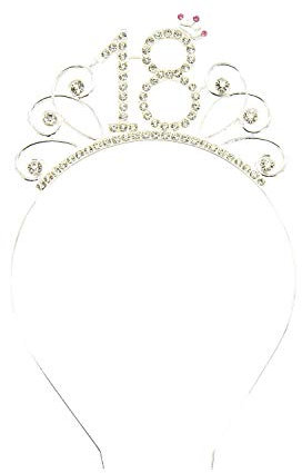 Oblique Unique® Haarreifen Zahl 18 mit Diamanten und Krone Haarreif für 18. Geburtstag Damen Frauen in Silber aus Metall