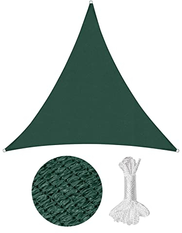 Sekey Sonnensegel 5x5x5m, Sonnenschutz, Dreieckig HDPE-Kunststoff, Winddicht Wasserdurchlässig UV-beständig Atmungsaktiv Reißfest, für Balkon Garten, mit Ösen und Befestigungsseile, Grün