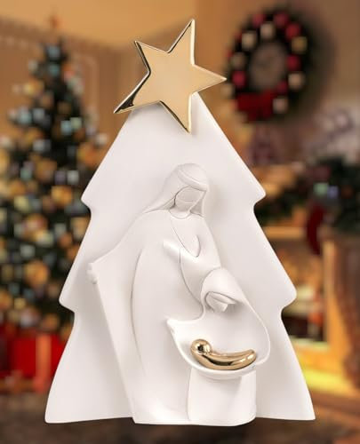 MAZZOLA LUCE Mini presepe natalizio statuina bianco oro moderno h15 cm scultura natività idea Regalo Natale