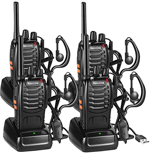 Nestling Funkgeräte Set,Walkie Talkie 16 Kanäle in beiden Richtungen,Handfunkgerät Eingebauter LED Taschenlampe mit USB Anschluß und Headset (4er Set)