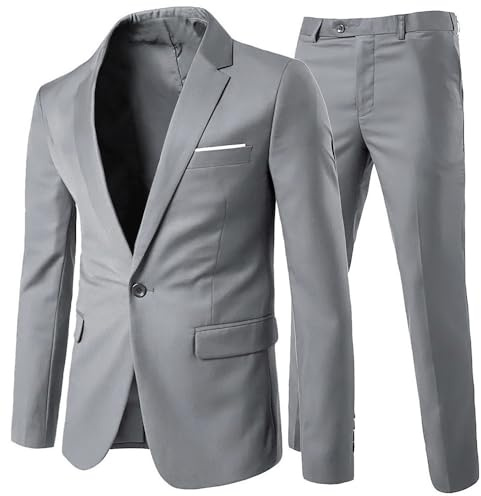 Allthemen Trajes para Hombre de 2 Piezas Slim Fit Vestido de Novia Traje de un botón Traje de Negocios Chaqueta Chaquetas Pantalones Gris Claro(uno Botón) M