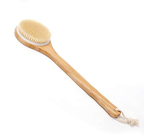 Zhurson Dry Bath Body Brush Back Scrubber Shower Bath Brush with Long Wooden Handle, 100% Natural Bristles, Exfoliating, Stimulate Blood Circulation, Improve Lymphatic System, Accelerate Metabolism