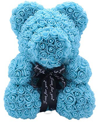 Luoji Ours en Rose 25 Cm, Ours Rose Artificielle, Artificiel Rose Nounours Ours, Ours Rose Eternelle pour Noël Saint-Valentin Mariage Anniversaire Cadeau