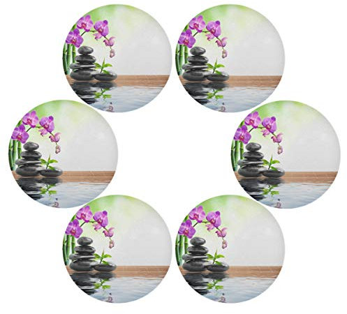 TropicalLife HaJie Platzdeckchen aus Bambusstein, Orchidee, japanischer Zen, rutschfest, hitzebeständig, rund, für Zuhause, Urlaub, Party, Essen, Dekoration