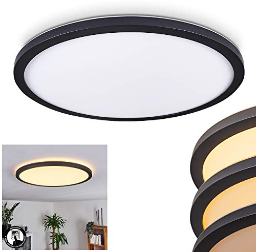 LED Deckenpanel Boyero, dimmbare Deckenleuchte aus Metall schwarz u. weißen Kunststoff, rundes Panel mit Ø 40,5 cm, über Lichtschalter dimmbar, 1 x LED 24 Watt, 3000 Kelvin, 2600 Lumen