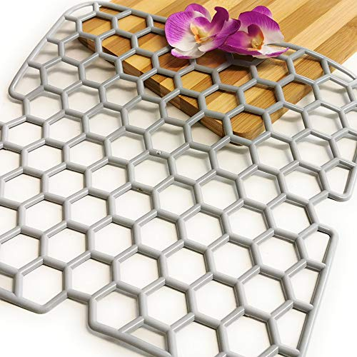 Kerafactum Spülbecken Gummimatte Spülbeckeneinlage | Abtropfmatte Antirutschmatte für Schubladen Schutzmatte eckig für Spühlbecken | Schutzmatten Anti Rutsch Waschbecken Gummi Matte | grau 2 St.