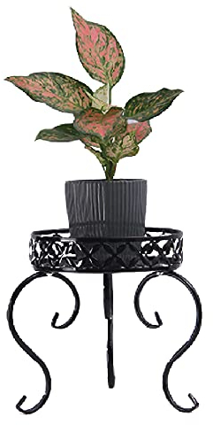 WBYNB Pot De Fleur Stand, Support Jardiniere Balcon Rond, Étagère à Fleur en Fer, Métal Porte-Plante Rond, pour Intérieur, Extérieur, Bureau, Balcon, Jardin (Noir, 1 Pièce)