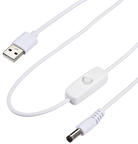 sourcing map USB Kabel mit Ein/Aus Schalter, USB Stecker auf 5,5x2,1mm DC Stecker Verlängerungskabel 150cm Weiß, für LED Schreibtischlampe LED Streifen