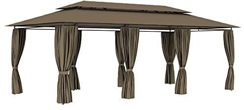 vidaXL Pavillon mit Vorhängen Gartenzelt Partyzelt Festzelt Gartenpavillon Bierzelt Garten Zelt für Hochzeit Party 600x298x270cm Taupe 180g/m²