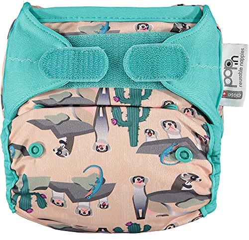 Close Pop-in Premium-Bambus-Stoffwindel mit Aplix-Verschluss, verstellbar, Einheitsgröße, Geburt bis Töpfchen, elegantes Druckdesign, Frettchen