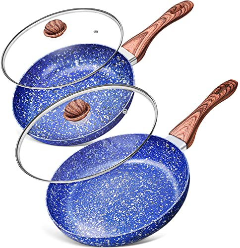 MICHELANGELO Frying Pan Set with Lid, 9.5 & 11 Fry Pan Set with APEO & PFOA-Free Stone-Derived Interior, Nonstick Frying Pans, Granite Fry Pans, Nonstick Skillets Set, Induction Compatible