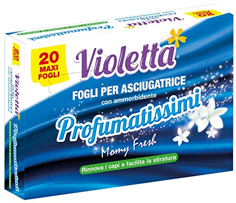 Mediawave Store - Pack 20 Maxi Fogli Violetta Profumatissimi Con Ammorbidente Per Asciugatrice, Fogli Profumati per il Bucato, Fragranza Floreale, Pulito, Profumatori per Abiti