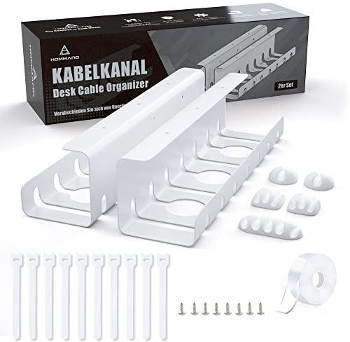 Bandeja Organizador Cables Escritorio, HOMMAND 2 Piezas Bandeja Cables Bajo Mesa, Bandeja de Gestión de Cables Debajo del Escritorio, Mantener los Cables Ordenados para la Oficina y Hogar