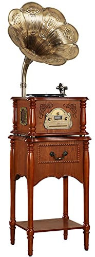 SEFAX Retro Classic Phonograph Record Player, Multifunction Vintage Style Subwoofer Speaker/Aux-in, Vinyl Playback, CD, USB, Bluetooth, FM/AM Radio, 33/45/78 RPM Adapter