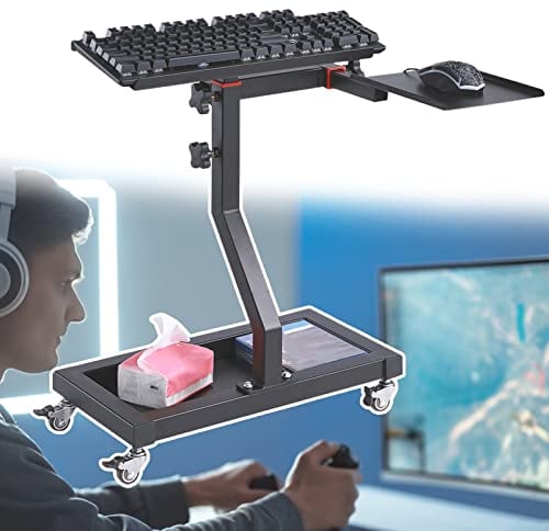 ZIMGOD Tastatur- und Mausablage Freistehender Tastatur- und Mausständer, Höhenverstellbare Tastaturablage, Stehpult mit 4 Rädern für SIM-Rennspiel/Flugsimulator