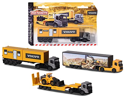 Majorette 212057288SDN - Volvo Containerwagen/Transportfahrzeuge - Volvo Containerwagen/Transportfahrzeuge mit Freilauf und Bewegungsteile, 20 cm, Ab 3 Jahren, Erhältlich in DREI verschiedenen