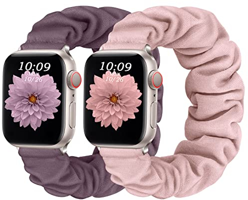 CeMiKa 2pack Cinturini Compatibile con Cinturino Apple Watch 38mm 40mm 41mm, Scrunchie Fascia Elastica Ricambio Regolabile per Cinturino iWatch Serie 9 8 7 6 5 4 3 2 1 SE, Rosa Sabbia/Viola Fumo