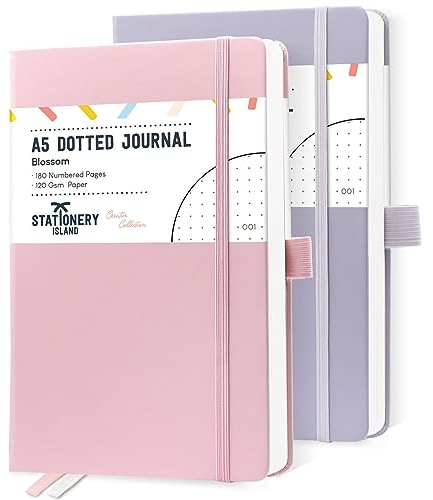STATIONERY ISLAND Notizbuch Dotted 2er Pack 5,3 x8,4, 180 Nummerierte Seiten Journal Buch, 120gsm Papier Notizbuch Gepunktet, Bullet Dotted Journal