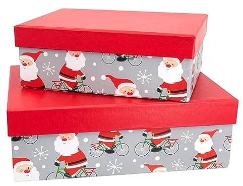 Idena 30349 - Geschenkboxen Weihnachtsmann auf Fahrrad, 2 Stück, Geschenkschachteln, Geschenkverpackung Weihnachten