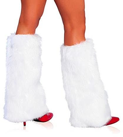 LSFYSZD Womens Faux Fur Fuzzy Leg Warmers Warm Fuzzy Rainbow Boot Sleeves Christmas Boot Covers Cuff Fluffy Rave Music (B White, One Size)
