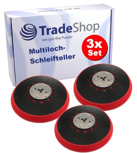 3x Trade-Shop Klett Medium Multi-Loch Schleifteller kompatibel mit Bosch GEX 125-150 AVE, GEX 40-150, GEX 34-150 Exzenterschleifer M8 + 5/16 UNF