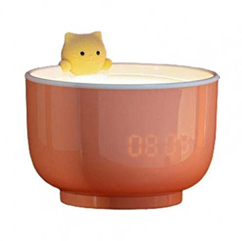 MyrRhe Whiskerlicious Teacup Cat Alarm Clock: USB Powered LED Night Light & Touch Sensor Digital Desktop Clock