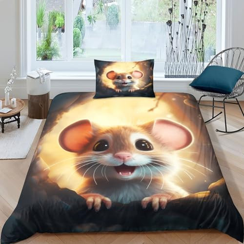 POCHY Niedliche Maus Bettwäsche Teilig Mikrofaser Bettbezüge Jungs Kinderbettwäsche Set Mit Reißverschluss Und Kissenbezug 2 Teilig Sets Single(135x200cm)
