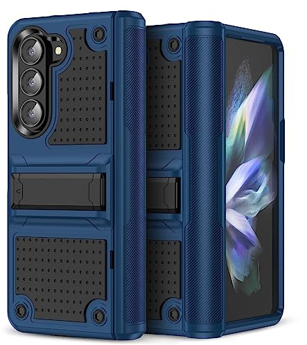 Jeylly for Samsung Galaxy Z Fold 5 5G Case with Built-in Kickstand & Hinge Protection Non Slip Texture Shockproof Anti Scratch Hard Rugged Cover Case for Samsung Galaxy Z Fold 5 5G 2023, Blue/Black