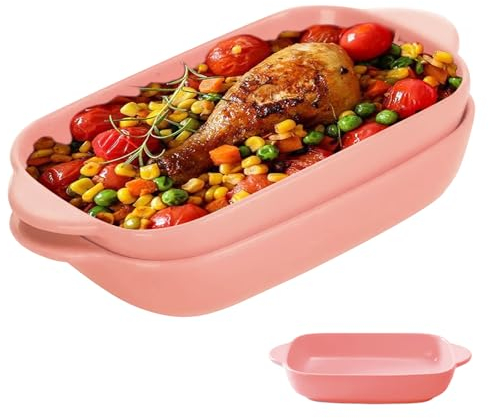 Plat Four en Céramique, 2 Petit Plat a Gratin Individuel 23x13x4.5cm, Style Nordique Vitré Petit Plat a Lasagne Rectangulaire, Petit Plat Four pour Diverses Cuisines et Salades, Rose