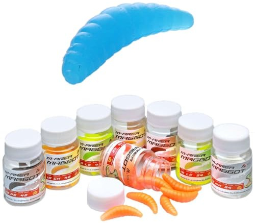 16x Mikado 34mm Blaue künstliche Bienenmaden Maden Forellenköder in Dose