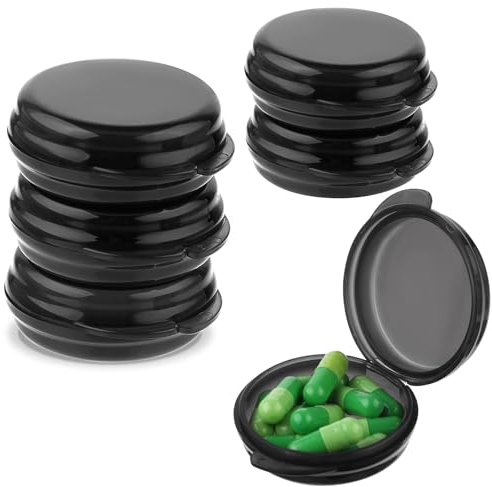 WLLHYF Kleine Pillen Organizer Box, 5 Stück Tragbar Mini Reise Pillenetui Medikamenten Organizer Transparenter Runder Vitaminbehälter für Reisen im Freien(Schwarz)