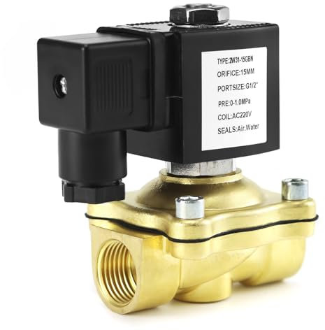 QWORK® Magnetventil aus Messing, G1/2 220V AC Stromlos Geschlossen Magnetventil, Elektromagnetventil, für Wasser, Luft und Öl