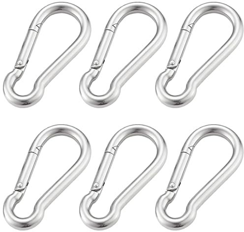 Reccisokz 6 Pezzi Moschettone M6 Moschettoni Acciaio,Ganci Per Tende Da Sole,Fibbia a Molla Gancio Adatto Per Corde Ganci Per Catene Accessori Da Campeggio Per Tende Da Sole 50 x 5mm