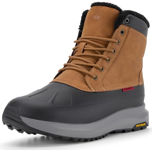 FitVille Winterschuhe Herren Extra Weit Warm Winterstiefel Wasserdicht Gefüttert Schneestiefel Kurzschaft Stiefel Breit Winter Outdoor Boots Rutschfeste Schuhe Braun 44 EU Weit