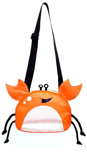 CAREOR Creative Beach Zipper Bag, Portable Crab-Shaped Mesh Beach Bag with Adjustable Shoulder Straps for Shell Sea Pool Toy (Green)