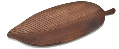 Guowall Acacia Wood Serving Tray, Decorative Leaf Design Tray Platter, Wooden Serving Platter for Decor, Food, 30 * 12 * 1.5CM