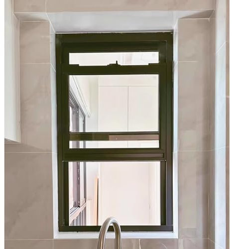 Finestra Scorrevole Finestre Scorrevoli Verticali per Interni ed Esterni, Finestra Scorrevole in Alluminio Nero per Cucina Soggiorno Camera da Letto Bagno, Vetro Temperato Trasparente e Schermo Inclus