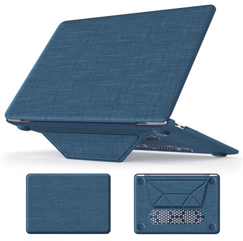 YueiHealthy Case for MacBook Air 13 inch 2022 2021 2020 2019 2018 M1 A2337 A2179 A1932, MacBook Air M1 Case, Slim PU Leather Hard Shell Protective Cover with Foldable Stand & Keyboard Cover(Dark Blue)