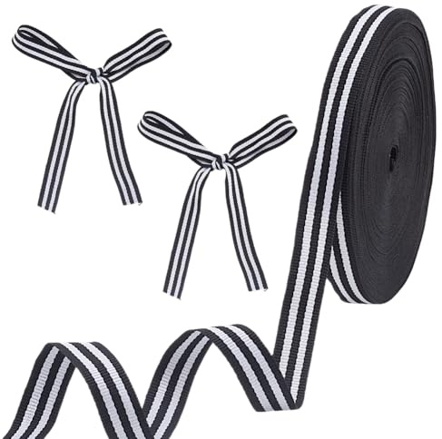 HOBBIESAY Ruban Rayé Noir et Blanc 22.86 m X 15mm Ruban en Tissu Gros Grain pour la Décoration de Mariage de Fête à la Maison