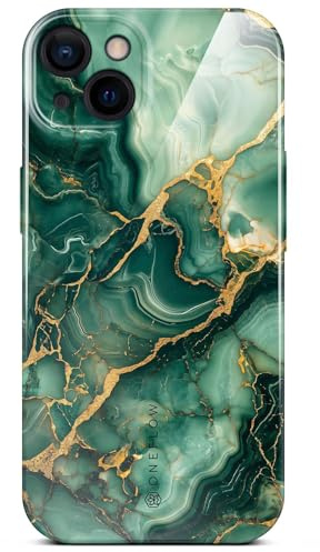 ONEFLOW Bliss Cover für iPhone 13 Hülle in Marmor Optik, Designer Case Handy Schutzhülle mit Kameraschutz, Muster Hardcase Glitzer Handyhülle marmoriert, Grün Gold Weiß