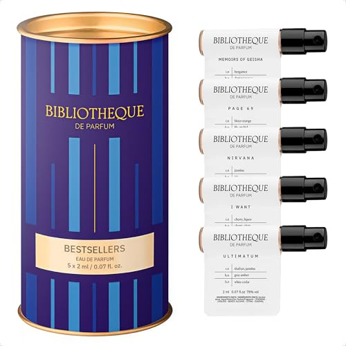 Bibliotheque de Parfum Women's Bestsellers Discovery Set, 5 x 2 mL | Parfüm Set für Damen mit süßen, würzigen, holzigen, fruchtigen und blumigen Noten, Eau de Parfum Geschenkset