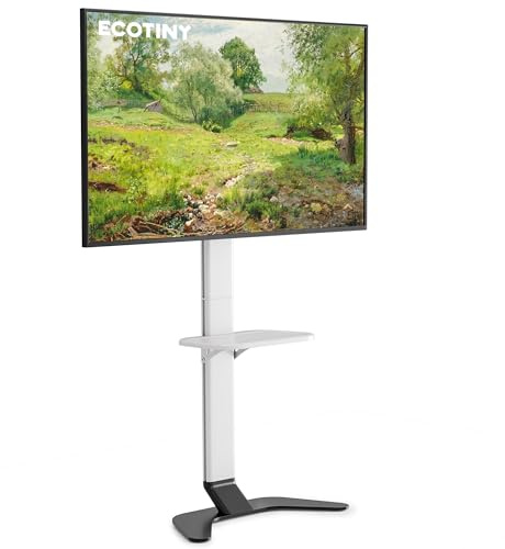 ECOTINY Aluminium TV-Ständer, Ultra-schlanker TV-Bodenständer für 37-86 Zoll Fernseher bis 45 kg, Höhenverstellbarer moderner TV-Fußständer für Schlafzimmer, Ecke und Wohnzimmer, Weiß