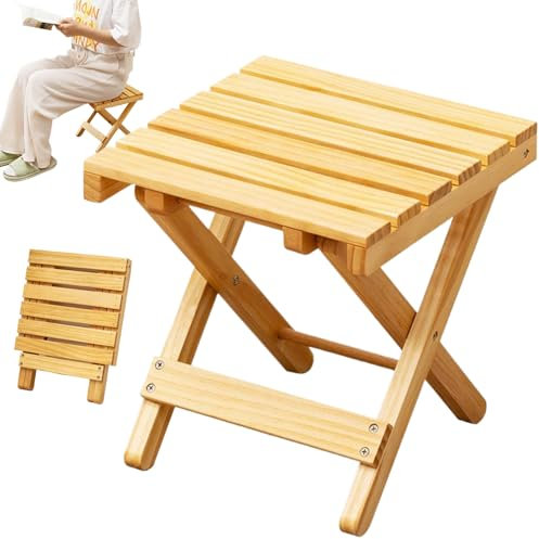 Tabouret en bois pliant, banc de douche en bois carré de 10x10 pouces, petit banc de sauna en creux, tabouret de douche pliant portable pour salle de bain, patio, arrière-cour, balcon, piscine, porch