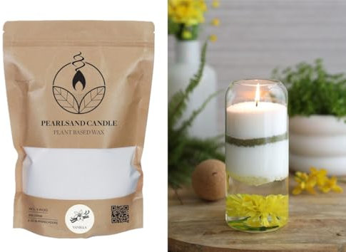 NaDeco Kerzensand mit Duft und Docht, 400g, in 7 Farben & Düfte, 400g, DIY Set | Duft-Wachsgranulat | Pflanzliches Kerzenwachs | Wiederverwendbar | Duftkerzen selber Machen, Farbe:Vanille