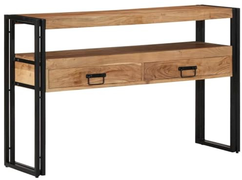 vidaXL Konsolentisch Braun 120 x 33 x 75 cm Massivholz Akazie | Aus massivem Akazienholz und stabilem Stahlrahmen – also wirklich gemacht, um lange zu halten, Kommt mit zwei Schubladen,